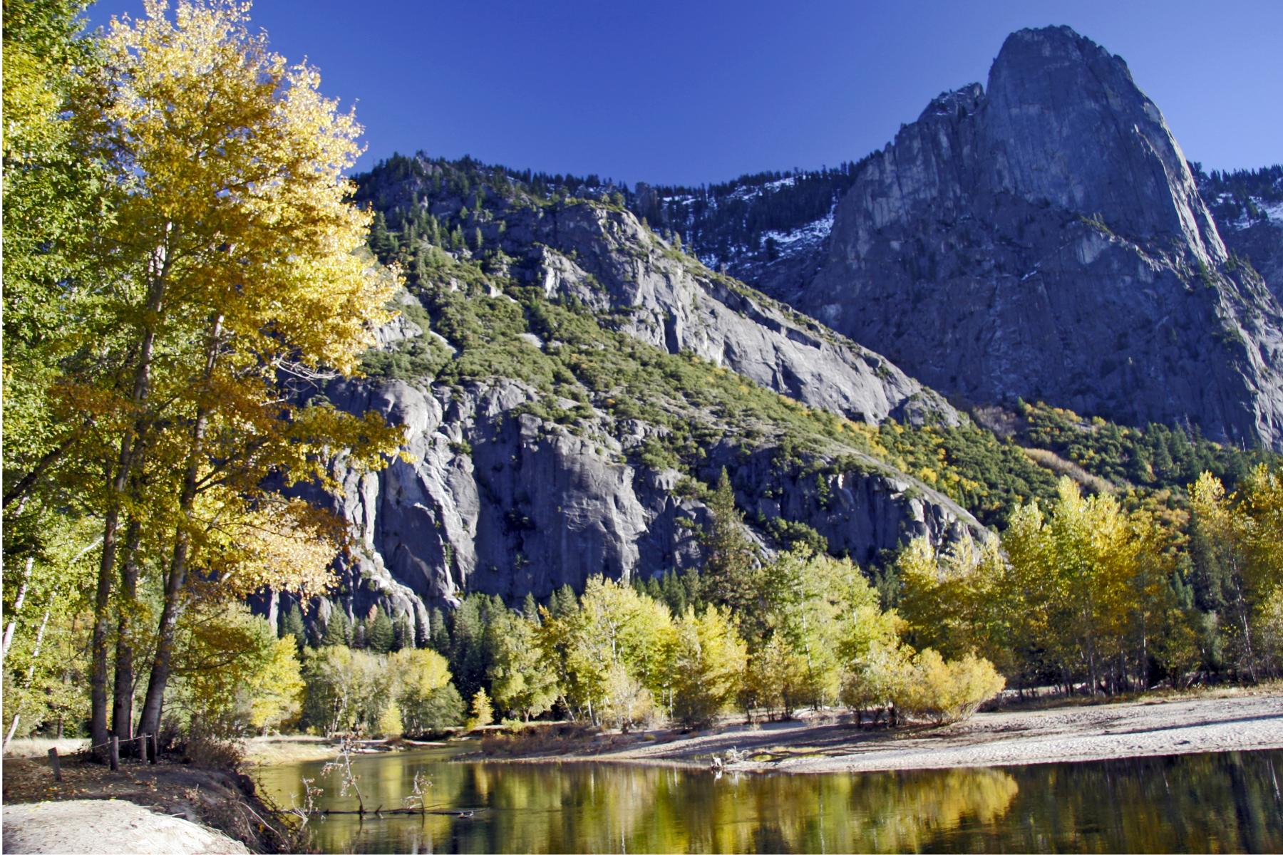 Yosemite Rocks Trees and Merced River